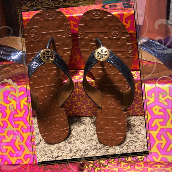Tory Burch Shoes - NIB Tory Burch Metallic Blue Sandles Size 7